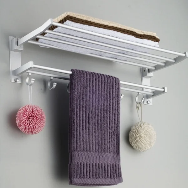 

Foldable Alumimum 5 Hooks Towel Bar Set Rack Holder Hanger For Bathroom Hotel