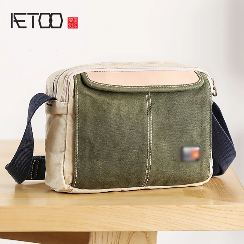 AETOO сумка на одно плечо мужская холщовая Повседневная сумка через плечо горизонтальная Молодежная маленькая сумка трендовая мужская сумка