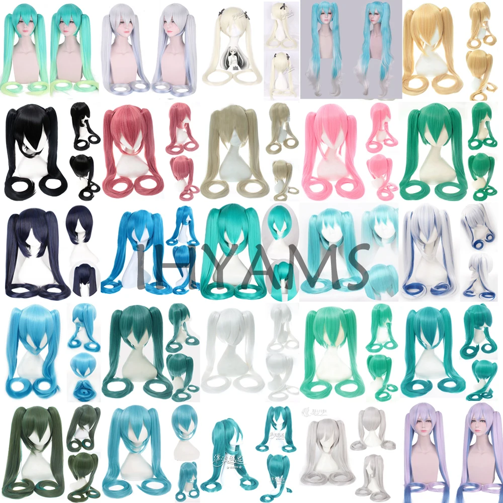 

28 Colors Vocaloid Hatsune Miku Wigs Black Rock Shooter Senbon Zakura Long Synthetic Hair Chip Ponytails Cosplay Wig + Wig Cap