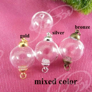 

50set---25mm Round shape Clear Glass bottle with 2mm double holes with end top connector for DIY materials
