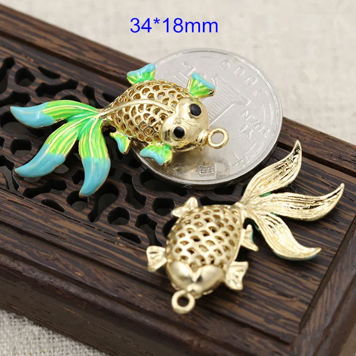 4 pcs Colorized Goldfish Pendant,34*18mm Brass Casting 3D Goldfish