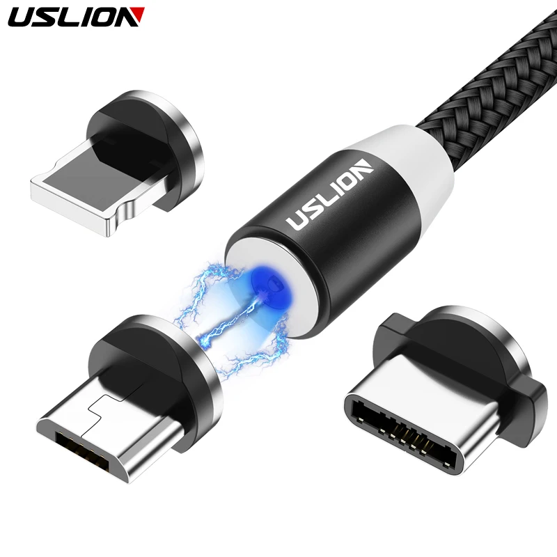 

USLION Magnetic Micro USB Cable For Samsung S10 S9 Type-c Charging Charge For iPhone XS XR 8 7 Magnet Charger USB Type C Cables