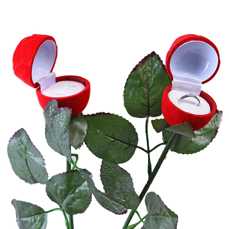 

Romantische Rose Engagement Wedding Earrings Hanger Sieraden Display Geschenkdoos Red Rose Ring Box Velvet Organizer Gift Box