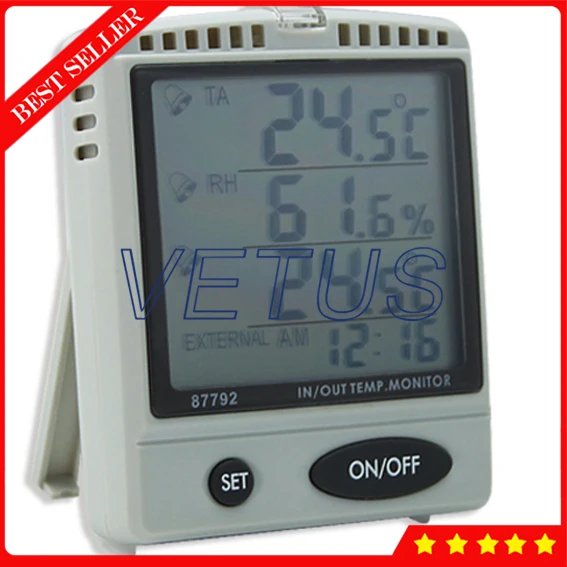 

AZ87792 Desktop Temp Humidity Monitor With Alarm Function IN / OUT Temp. & RH% monitor outdoor testing probe