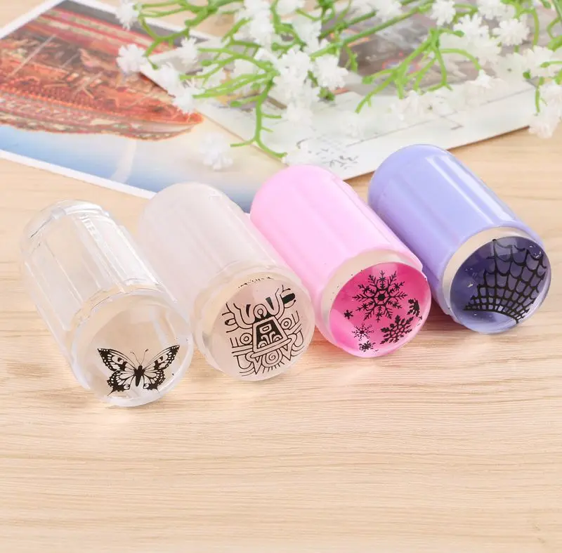 4 สีซิลิคอนClear Jelly Stamper 2.8 ซม.เล็บปั๊มแสตมป์Scraperภาษาโปลิชคำ