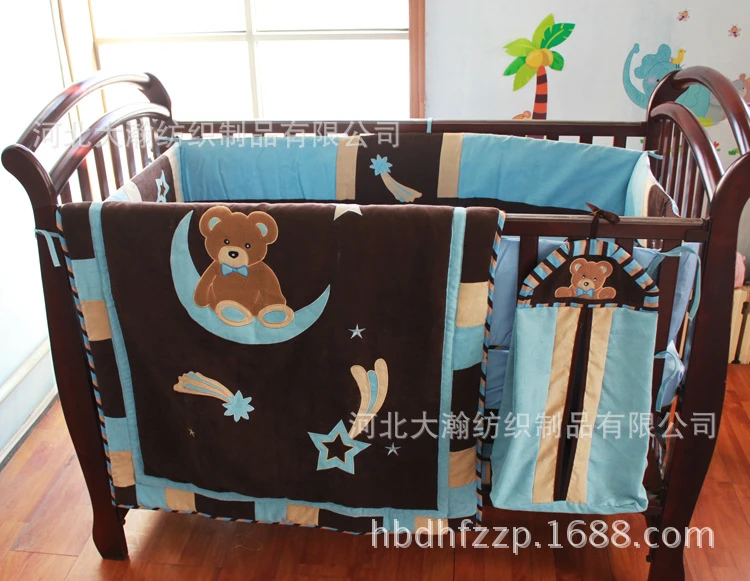 Daim Bleu Moon Star Et Ours Motif 15 Pieces Lit Ensembles Comprennent Couette Lit Autour De Housse De Matelas Lit Jupe Couches Sac Oreiller Aliexpress