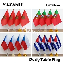 Yazcap bandeira de escritório 14*21cm, marrocos, escritório, bandeira portugal, mesa, república checa, cuba, sinal de bandeira com flagpole de plástico e base