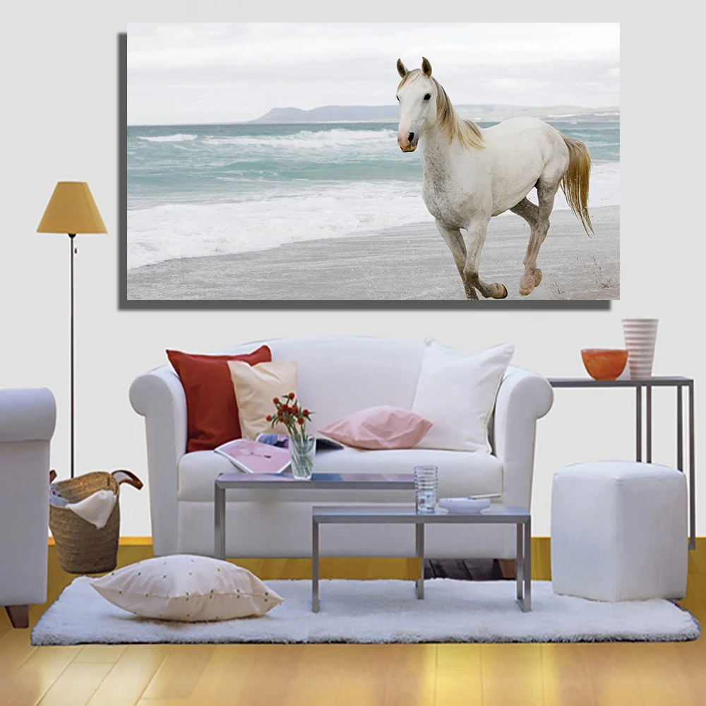 QKART Pop Art White Horse Wall Pictures for Living Room Office Posters