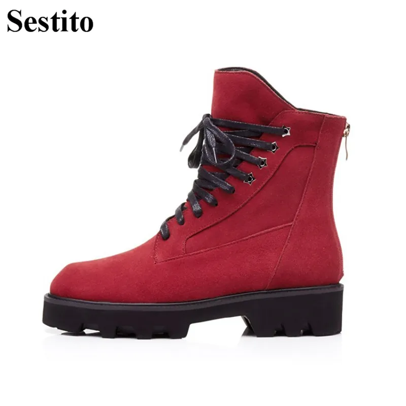 

European Black Cross-tied Casual Woman Boots Round Toe Ankle Boots For Women Square Heel Keep Warm Zip Women Shoes Spring/Autumn