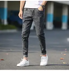 Мужские джинсы со снежным узором, мужские прямые узкие брюки со средней талией, мужские молодежные модные тренды, четыре сезона