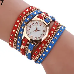 Горячая новинка 2015 новые Многослойные заклепки Искусственная кожа группа браслет наручные часы модные Дизайн для Для женщин 5l7w