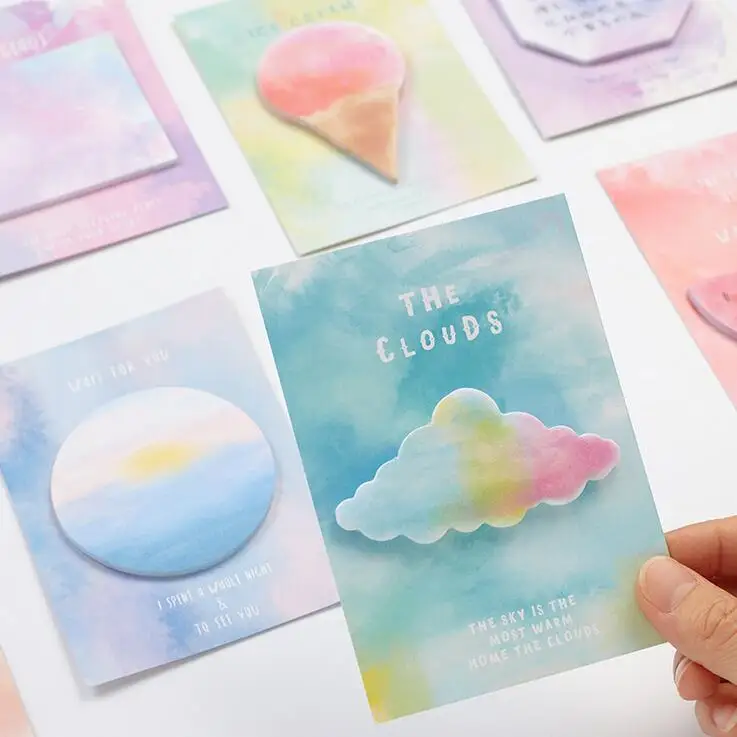 

Watercolor Geometry Cloud Fruit Round Self-Adhesive Memo Pad Sticky Notes Post It Bookmark School Office Supply