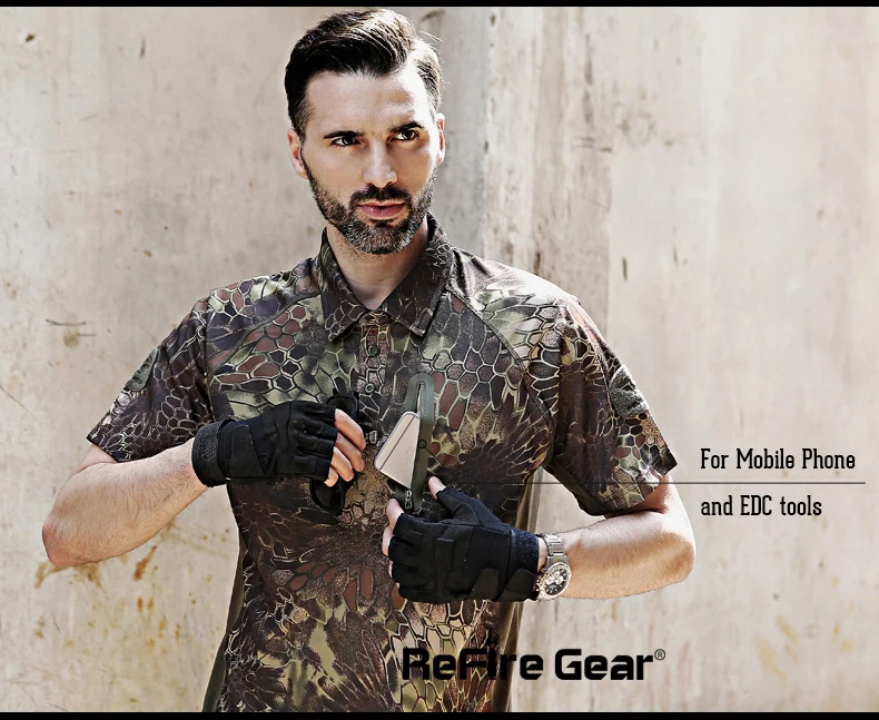 Мужская футболка с коротким рукавом ReFire Gear, летняя тактическая камуфляжная дышащая рубашка с карманом, в стиле милитари