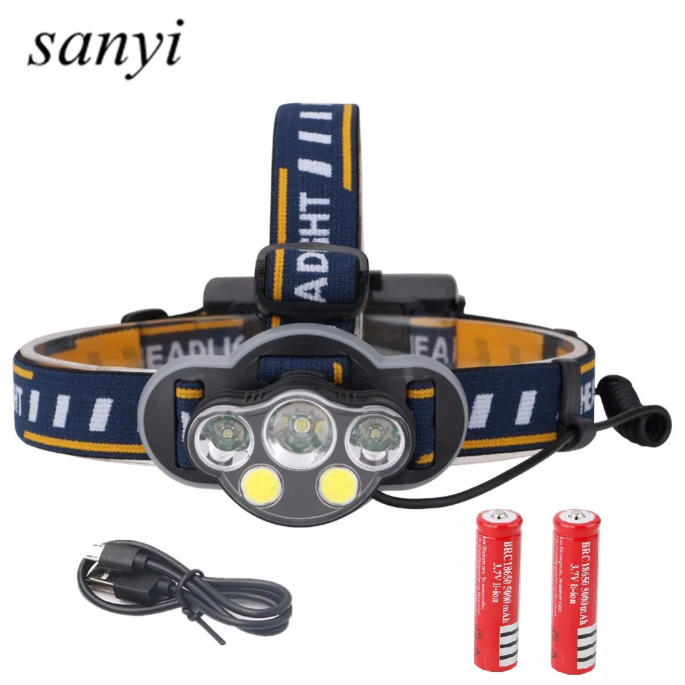 Супер яркий светодиодный головной фонарь CREE XML-T6 1 * T6 + 2 XPE COB белый/красный