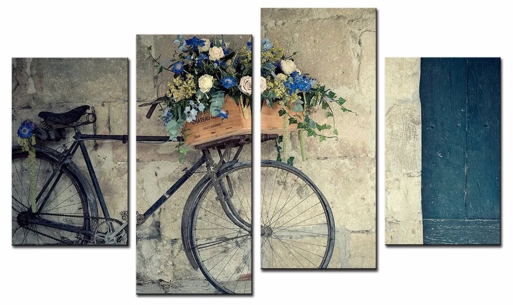 

4 Piece Canvas Art Printing Photo Nostalgic bike Painting Custom Canvas Print On Canvas Printing Wall Pictures Home Decoration