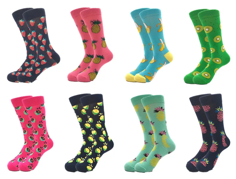 Качественные Брендовые мужские Happy Socks фрукты звезда шар бумажный кран 24 цвета смешные носки Повседневное хлопок Calcetines Largos Hombre