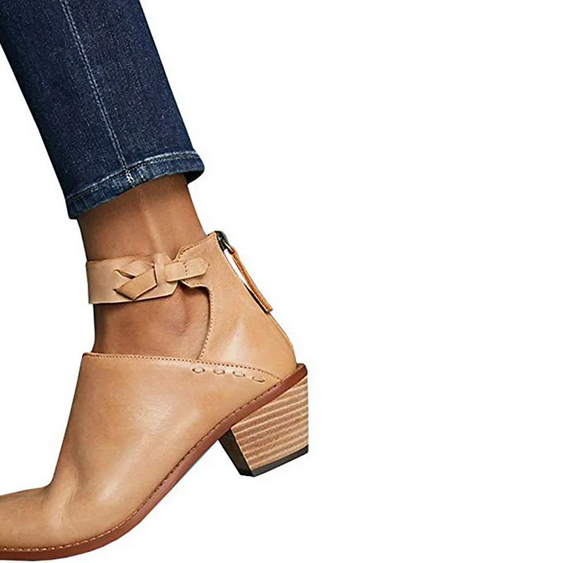 Heflashor/женские ботинки из искусственной замши; повседневная обувь на молнии и не сужающемся книзу массивном каблуке; дышащая удобная женская обувь в стиле ретро; сезон весна; обувь из искусственной кожи - Цвет: brown
