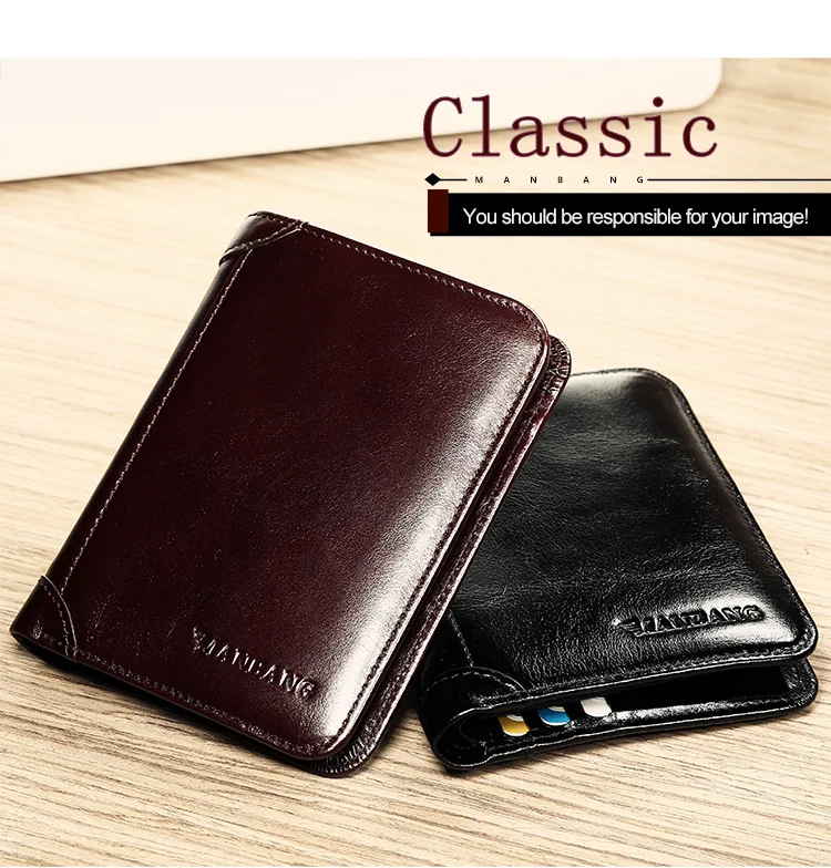 ManBang Classic Style Wallet Genuine Leather Men Wallets Short Male Purse Card Holder Wallet Men Fashion High Quality