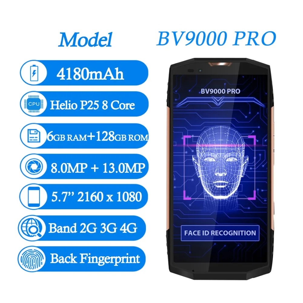 Blackview BV9000 Pro rom 128 ГБ ОЗУ 6 ГБ 5,7 ''MTK6757CD Helio P25 Восьмиядерный 2,6 ГГц Android 7,1 Смартфон 13,0 МП 4180 мАч