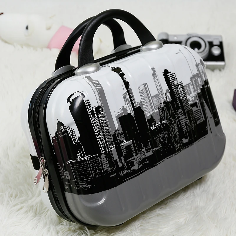 

14'' Portable Small Mini ABS Makeup Cosmetic Case Travel Suitcase bags duffle malas bavul