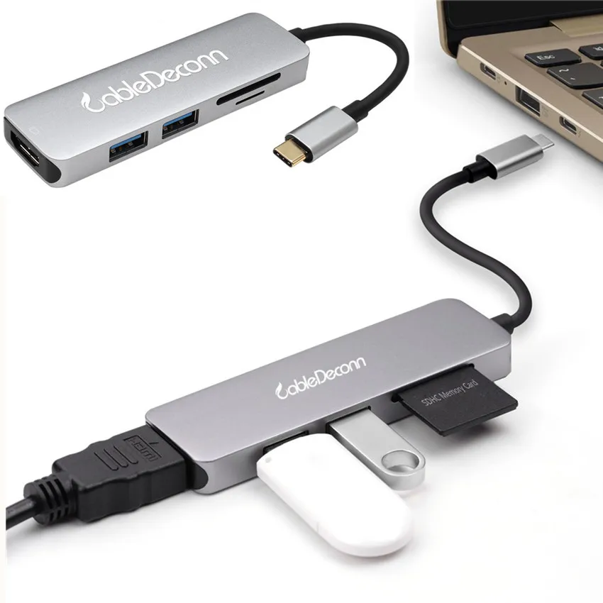 

Thunderbolt 3 Type C Hub to HDMI USB 3.0 Cable SD Card Reader 5 IN 1 Adapter Splitter for Macbook Pro 2017 Dell XPS 13