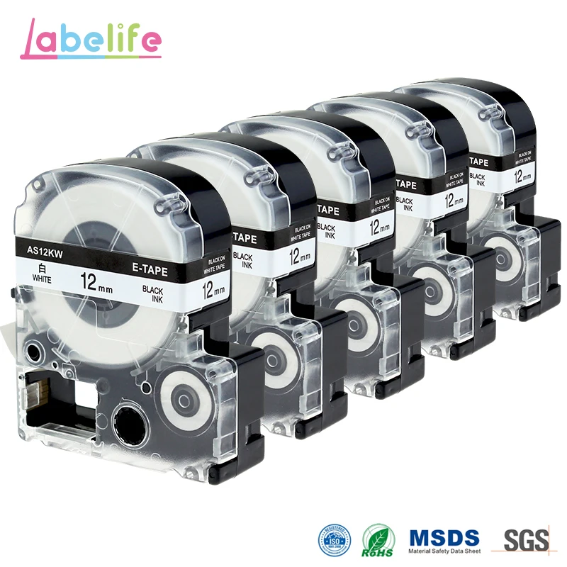 Labelife 5 шт SS12KW LC-4WBN совместимый Epson LabelWorks LK лента стандарт 12 мм черный на белом для LW-300, LW-400 и LW-600P