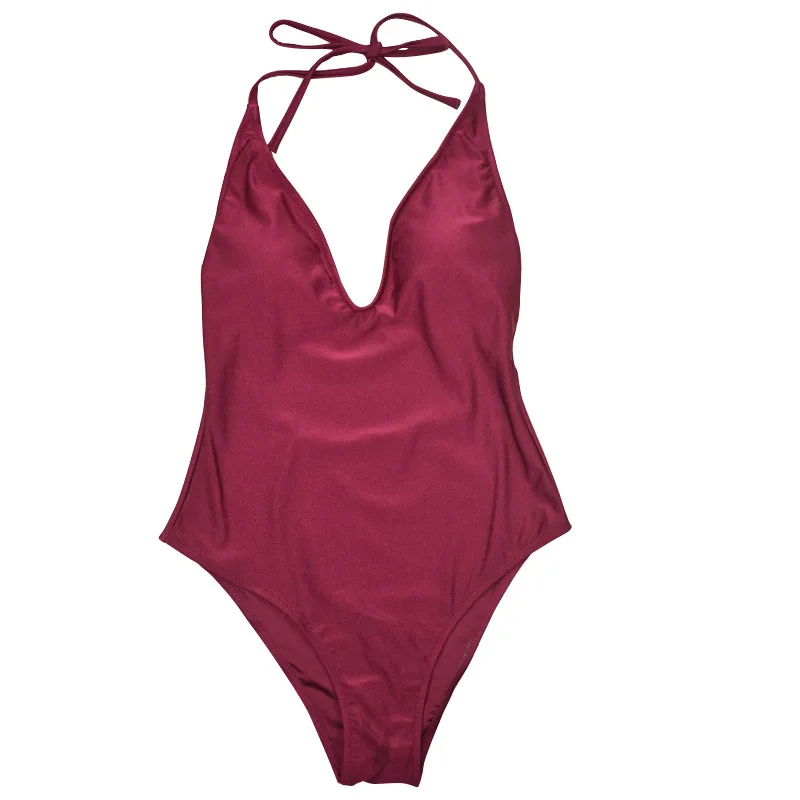 Maillot De Bain Femme Une Piece Badpak Sexy Red Color Backless One Piece Swimsuit Bathing Suit Swimwear Women