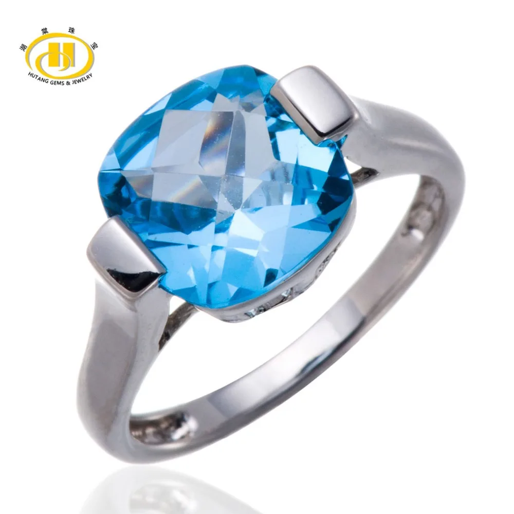 

Hutang Cushion 10mm Blue Topaz Solid 925 Sterling Silver Solitaire Ring sterling-silver Gemstone Women's Fine Jewelry