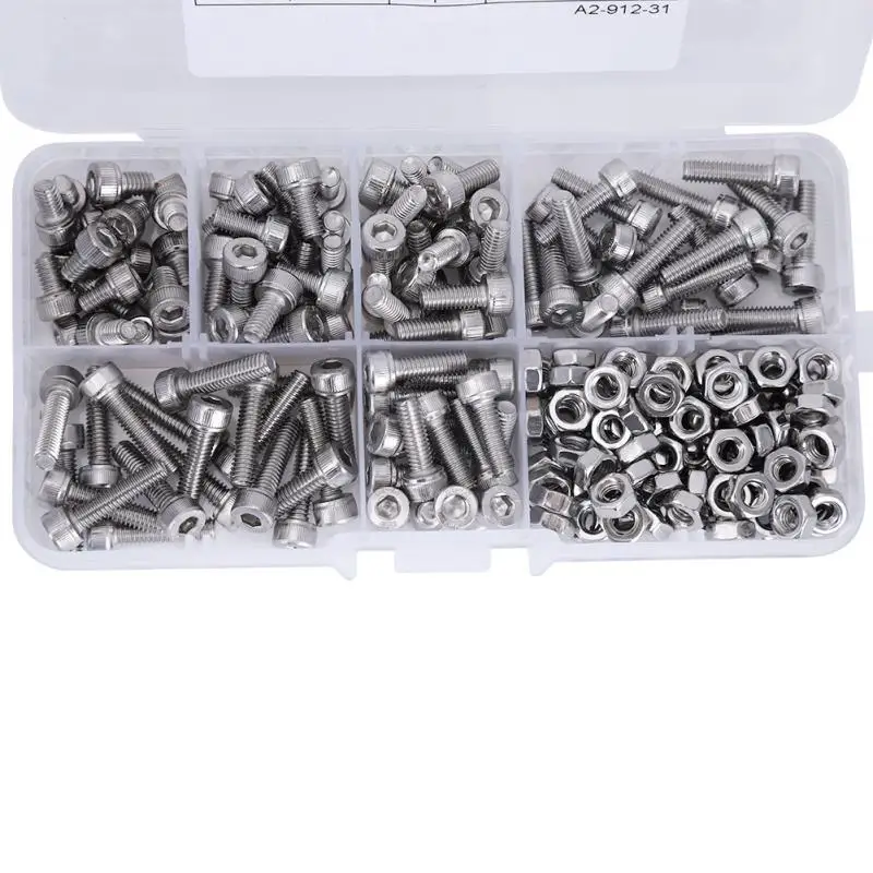 

240Pcs 304 Stainless Steel Screws Nuts Set Hex Socket Head Cap Screws DIN912 M4 screws & nuts Assortment Kit parafuso screw set