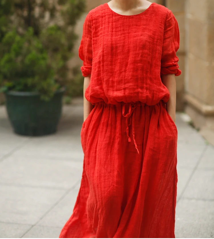 linen dress red