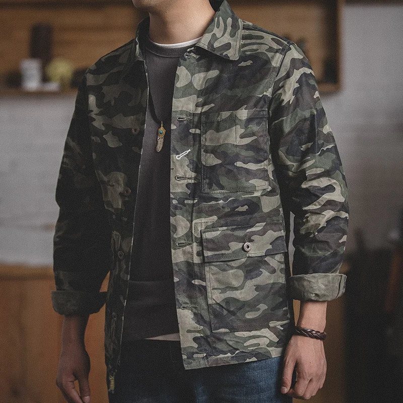  MADEN Men's Camo Waxed Canvas Cotton Military Jacket Work Trucker Jacket