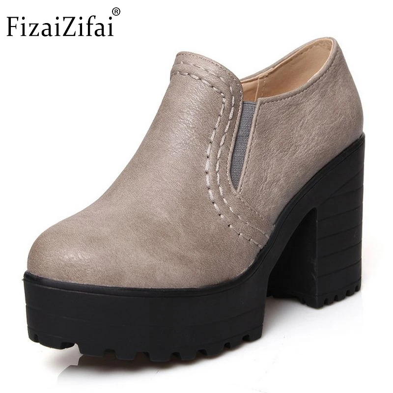 

Size 34-46 Women Ankle Boots Vintage Square High Heels Party Casual Outdoor Dress Shoes Less Platform Motorcycle Boots