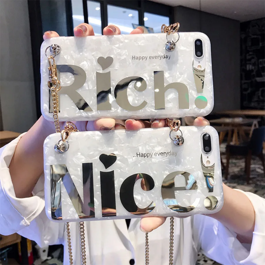 

plating chain strap tpu case for iphone XR X XS MAX 7 8 6 6S plus case cover fashion glitter foil soft silicon phone bag capa