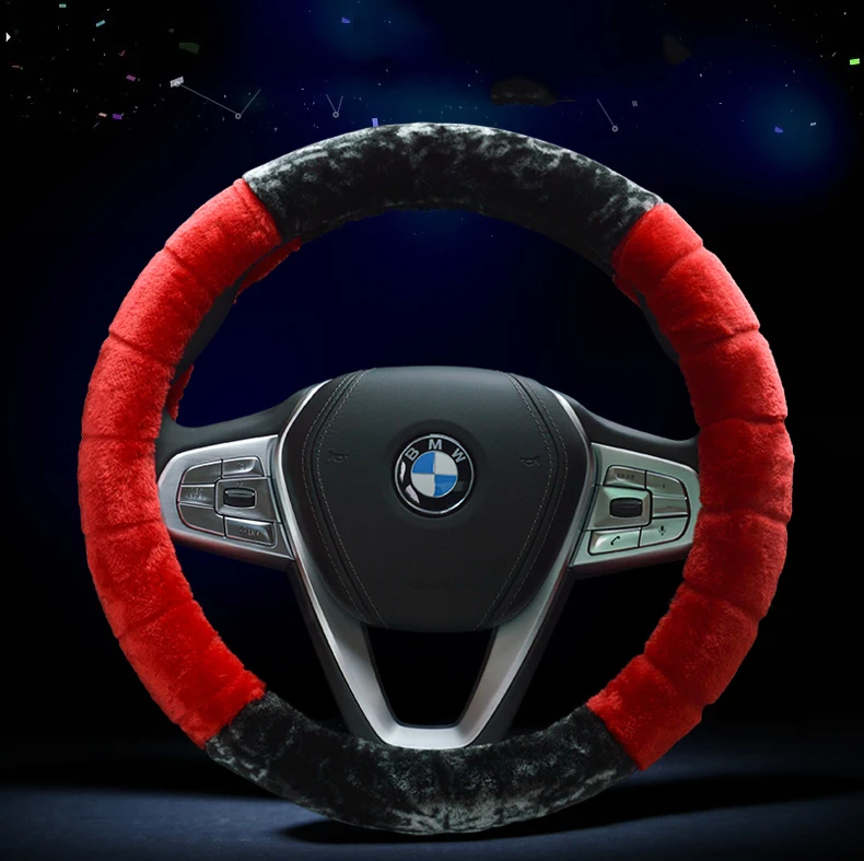 

38CM Steering Wheel Covers Universal Soft Warm Plush Car Steering Wheel Cover black yellow grey red Car-styling car acceoories
