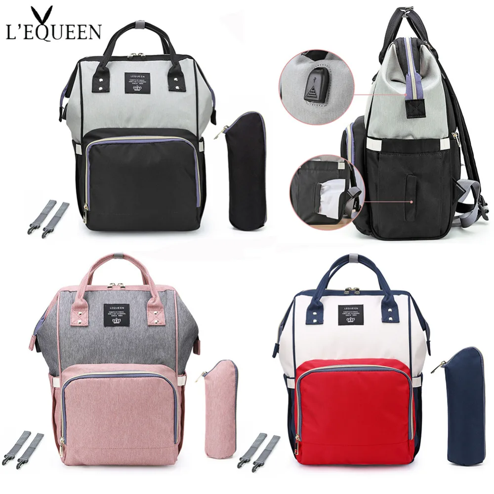 LEQUEEN 2019 sac à couches bébé avec Interface USB étanche momie sacs à dos grande capacité maternité poussette Nappy sac à main