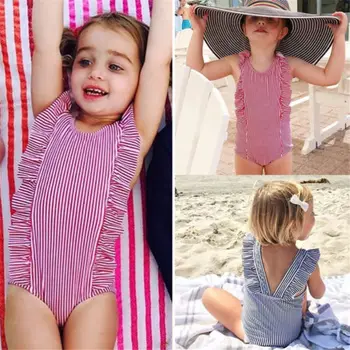 

Toddler Kid Baby Girls Swimwear Swimsuit Bikini Set Bathing Suit Costume Striped