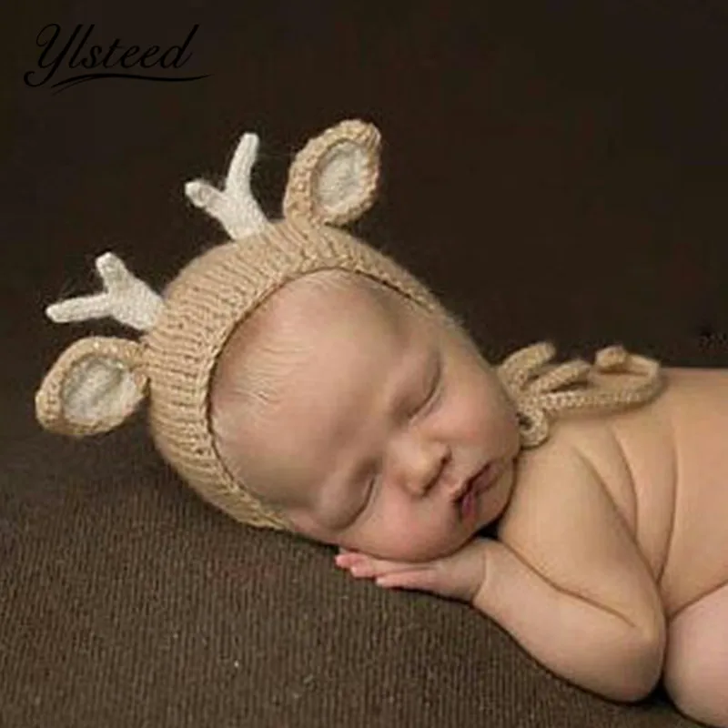 

Cute Baby Animal Deer Horn Hat Newborn Photography Props Baby Boy Photo Props Infant Shoot Baby Shower Gift