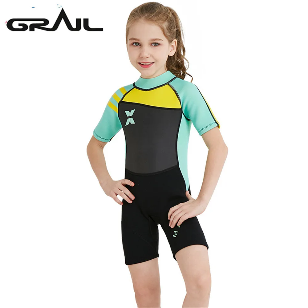 

2.5MM Girl Neoprene Suit Diving Swimming Surf Wet suit for kids wetsuits Long Sleeve Scuba Rash Guards Jump Suit Cute WS-18813