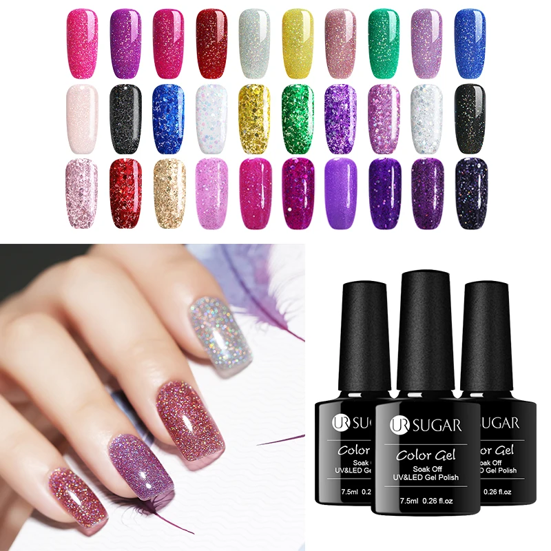 

UR SUGAR 7.5ML Soak Off UV Colorful Series Glitter Gel Polish Holographic Rose Gold Varnish Gel Nail Art Lacquer