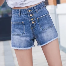 Летние новые корейские женские летние Широкие джинсовые шорты с двойным карманом женские шорты с высокой талией Большие женские