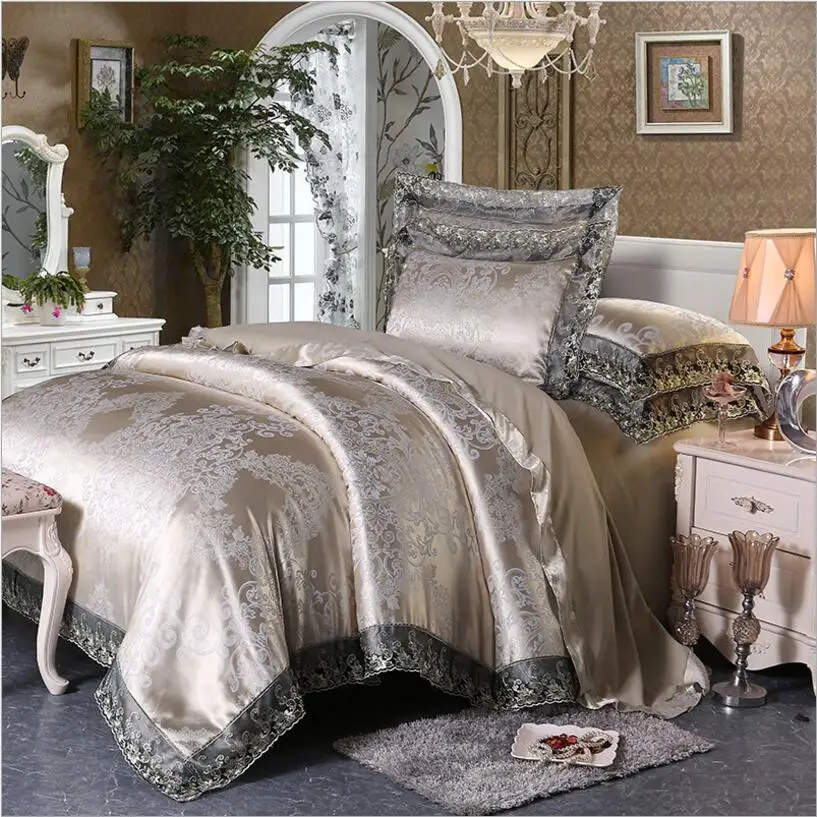 4pcs jacquard bedding set queen king size stain bedclothes bed set 4pcs