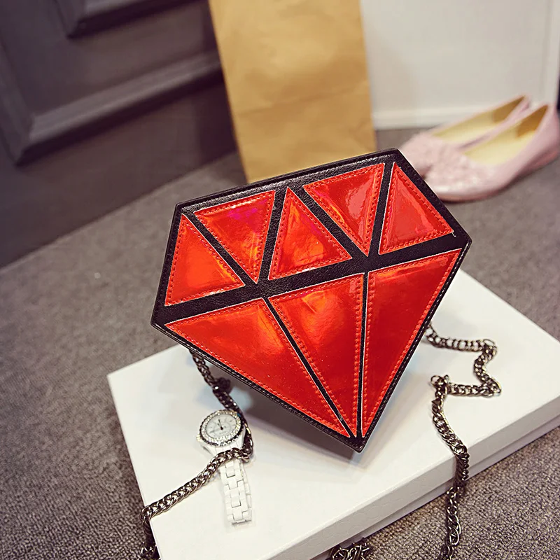 Koop Nieuwe Merk 3D Kleine Schoudertas Diamant Vorm Vrouwelijke Vrouwen Ketting Zakken Messenger Crossbody Satchel Patchwork SS0069
