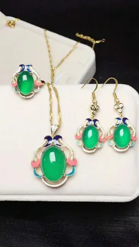 

C15#925 silver inlaid natural chalcedony set!
