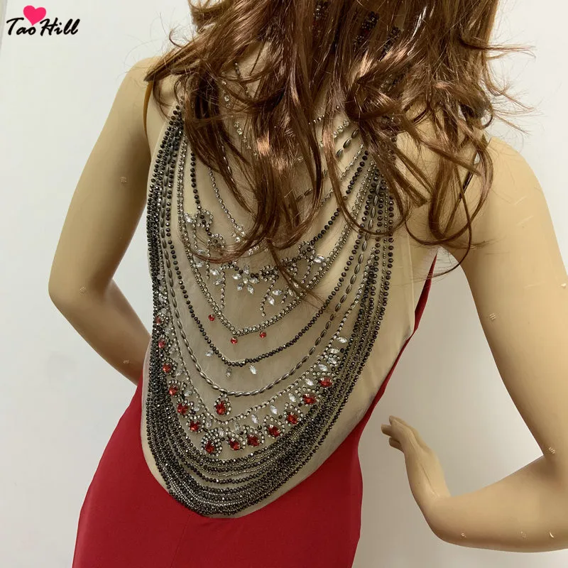 

TaoHill Elegant Long Evening Dress 2019 New High Neck Beads and Crystals Backless Party Gown Bodice Vestido Longos with Slit