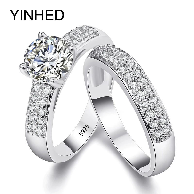 

YINHED 2017 Wedding Band Rings Set Solid 925 Sterling Silver 1.5 Carat Sona Simulated Diamant Engagement Ring for Women ZR284