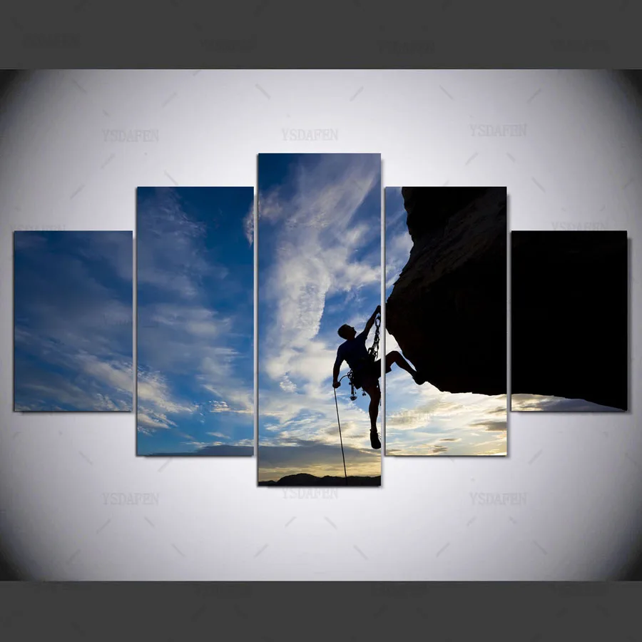 YSDAFEN HD Printed 5 Piece Canvas Art Rock Climbing Painting Wall
