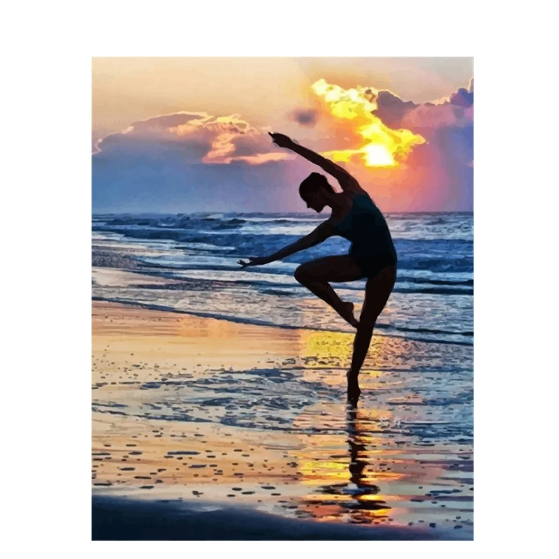 

Painting By Number DIY Dropshipping 40x50 50x65cm Ballet dancer by the sea Figure Canvas Room Decoration Art picture Present