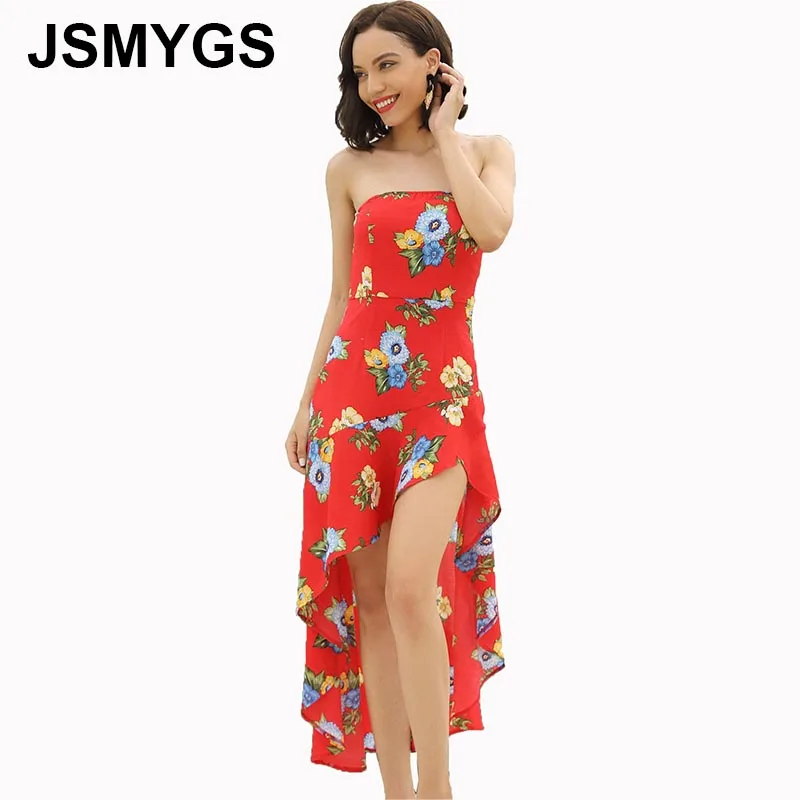 JSMYGS летнее пляжное платье женское праздничное с принтом без бретелек