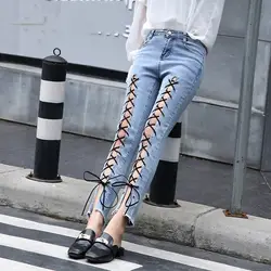 Высокой талией vintage полная длина Тощие Сплошной женские джинсы 2018 Новый высокой elestic карандаш джинсы