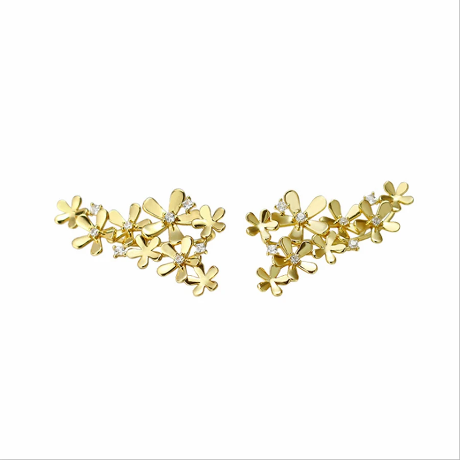 

Simple Cubic Zirconia Daisy Earring 14K Gold Studs Earrings Under Lobe Ear Top Crawler Helix Cartilage Earring for Women Girl